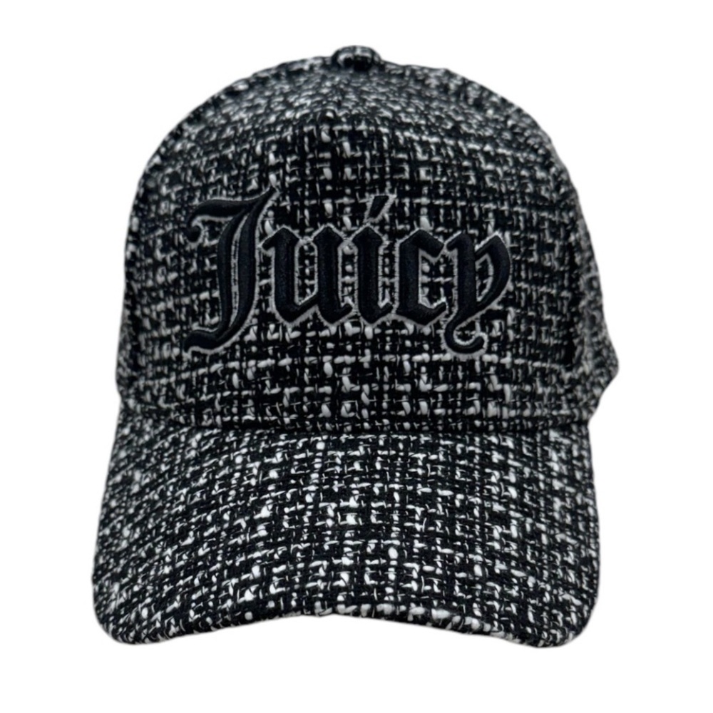 JUICY COUTURE Black & White Tweed Embroidered Logo Adjustable Hat NWT